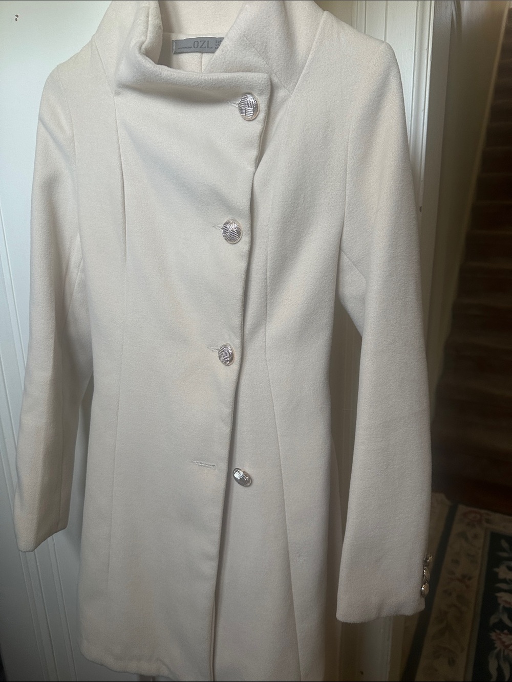 Off White Asymmetric Button Trench Coat